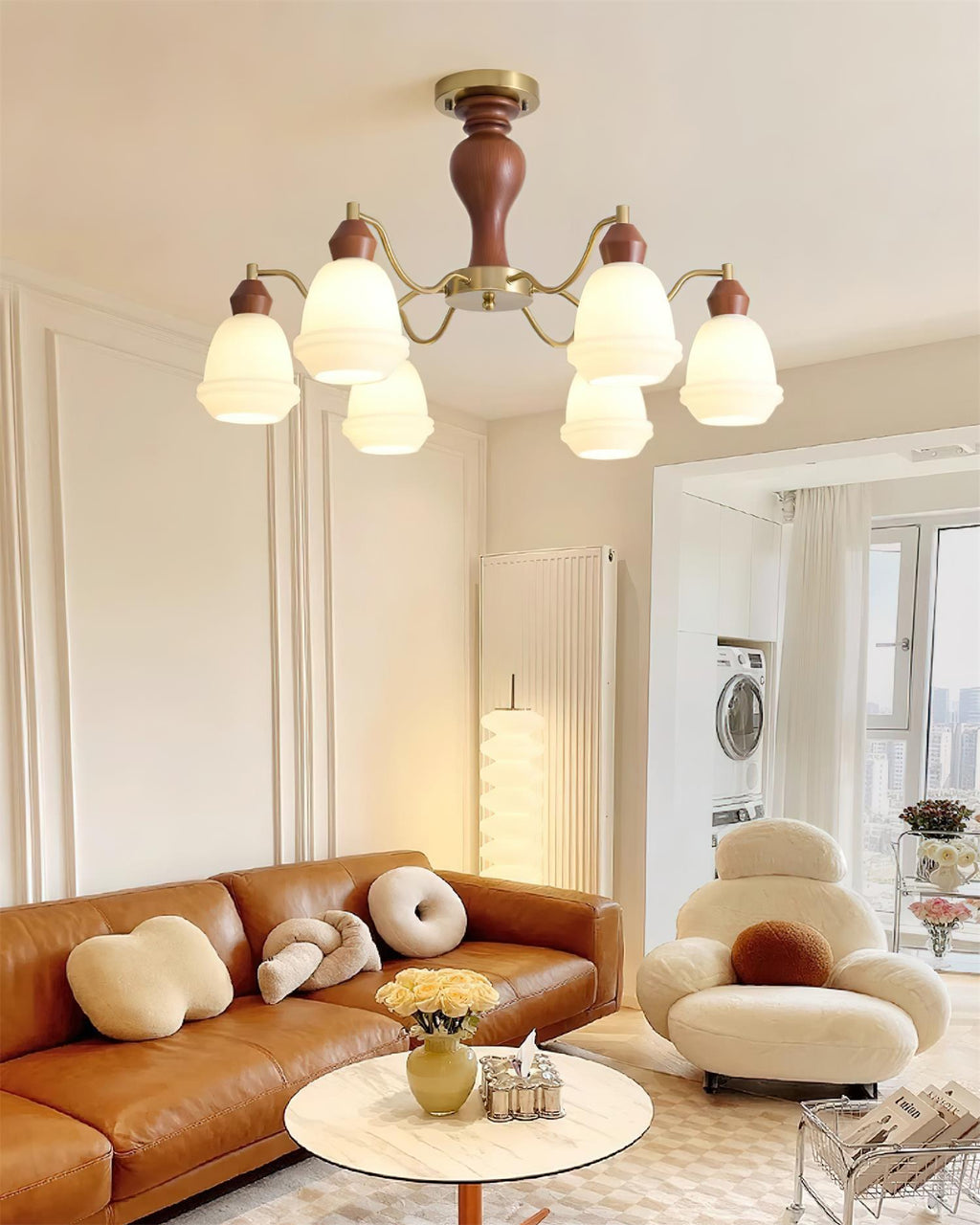 Magiro Lustre Verre Dépoli Bras en Bois - Neutralighting