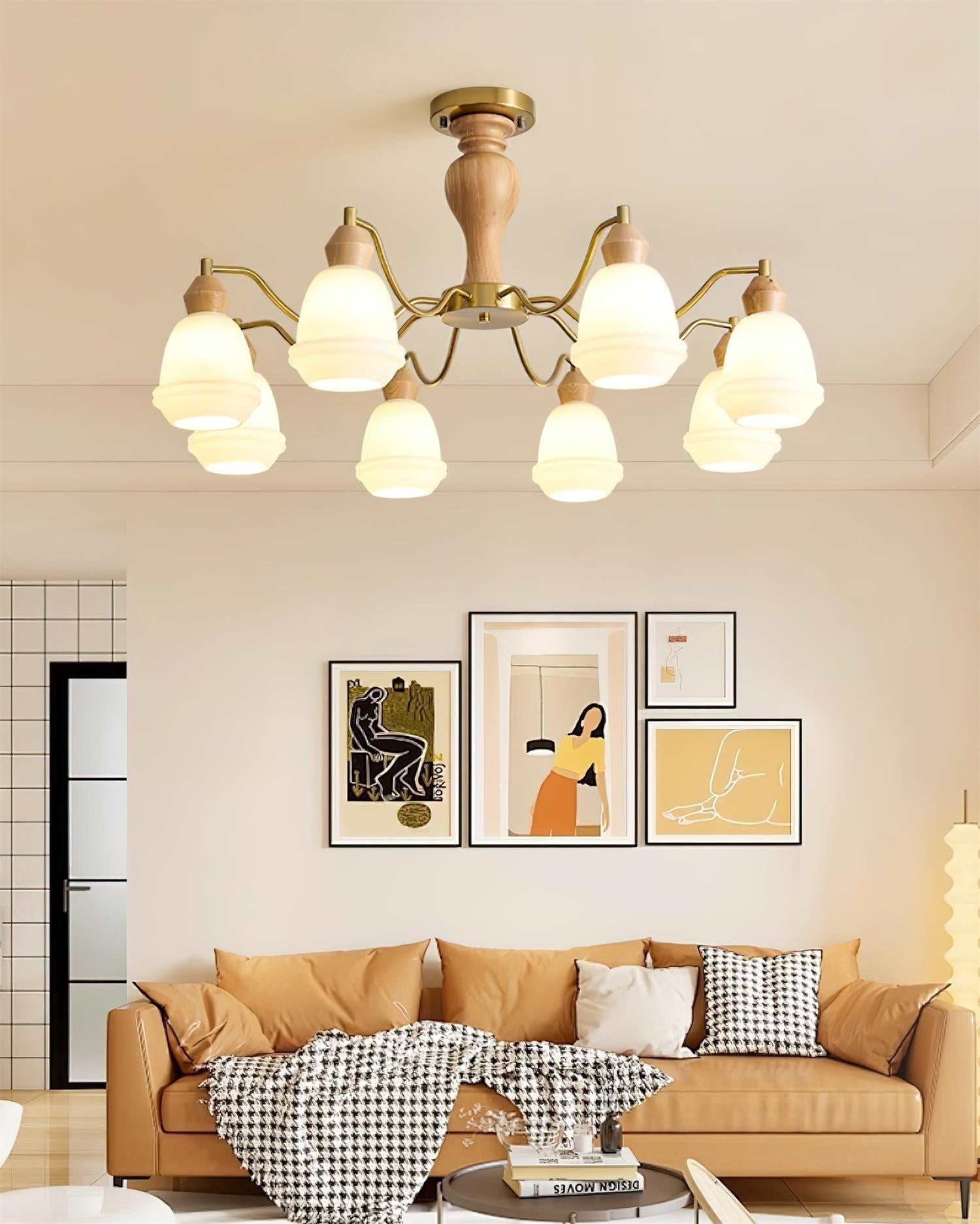 Magiro Lustre Verre Dépoli Bras en Bois - Neutralighting