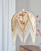 Magnolia Suspension Lampe Pompon Tissu Floral Bambou Franges - Neutralighting
