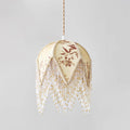 Magnolia Suspension Lampe Pompon Tissu Floral Bambou Franges - Neutralighting