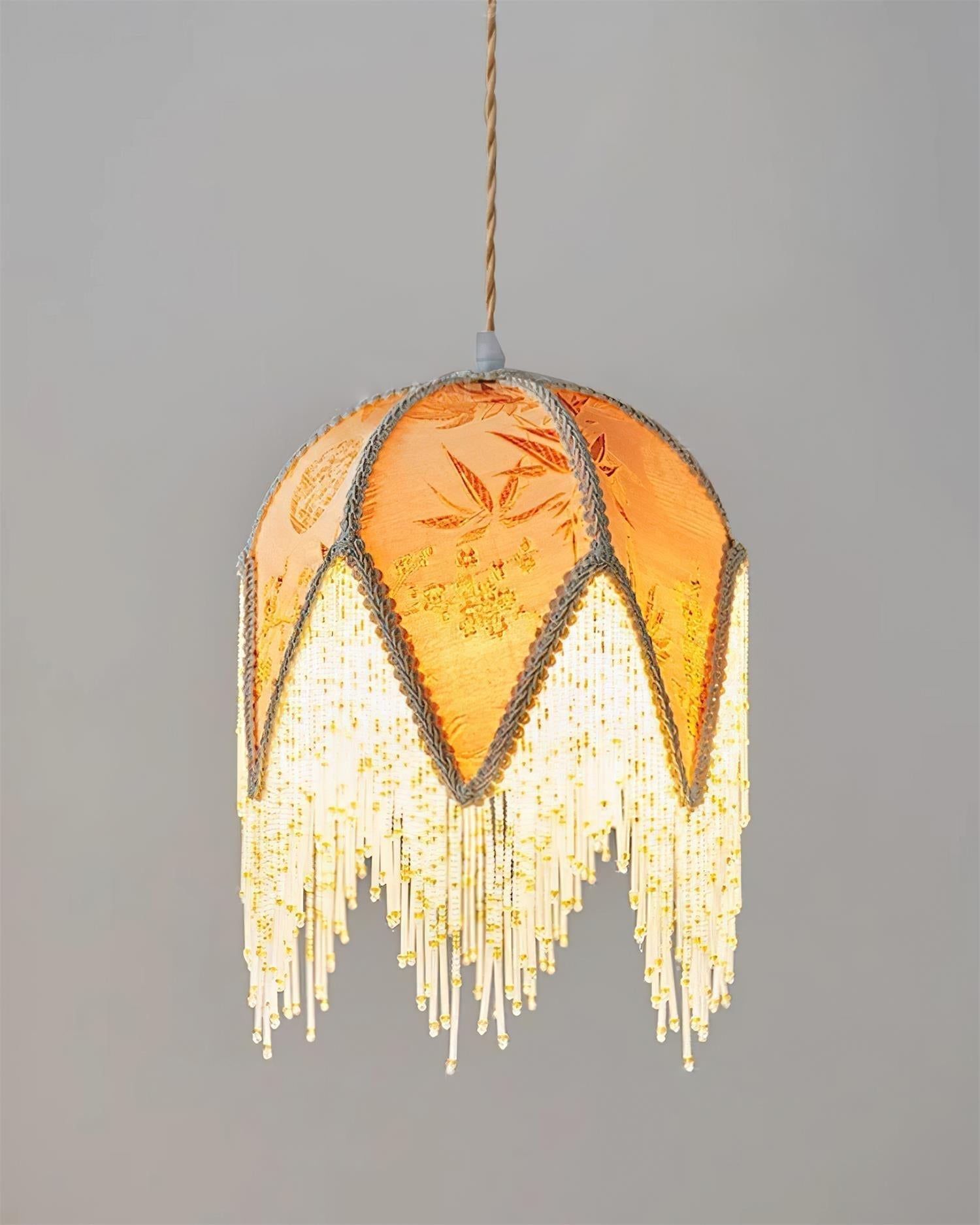 Magnolia Suspension Lampe Pompon Tissu Floral Bambou Franges - Neutralighting