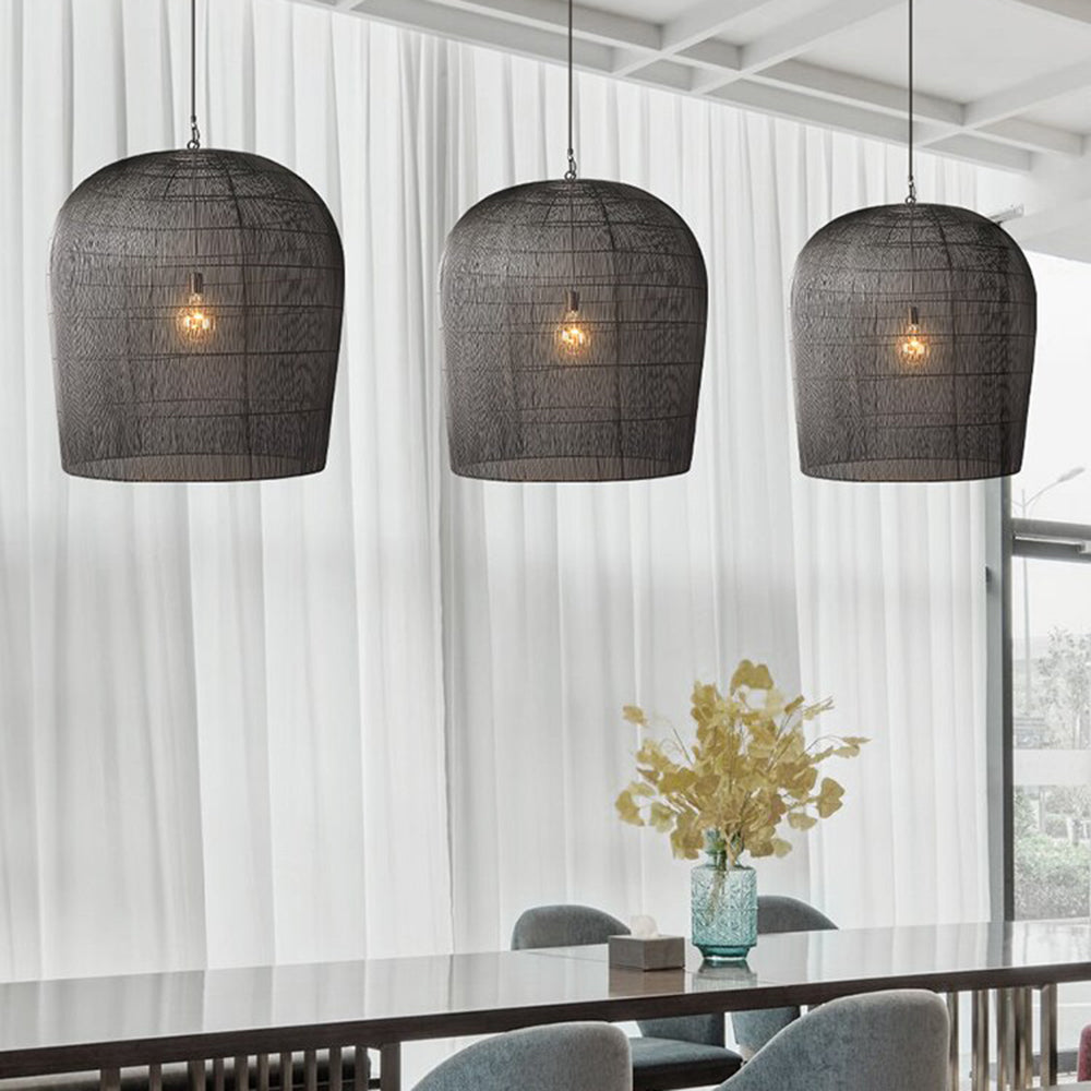 Ritta Suspension Cylindre Moderne, Metal/Rotin, Blanc/Noir, Salon - Neutralighting