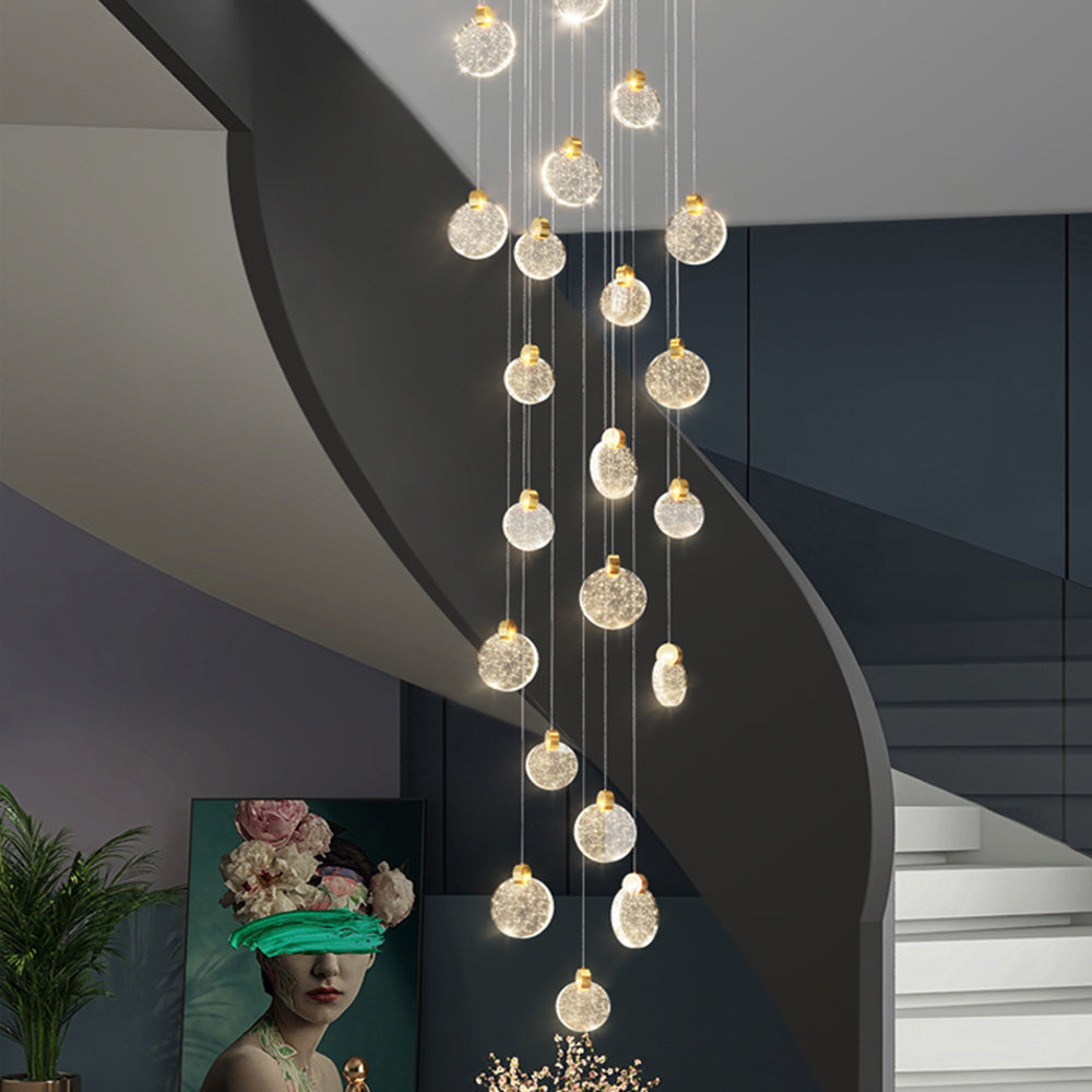 Kristy Suspension Ronde Nordique, Métal/Cristal, Doré, Escalier/Salon - Neutralighting