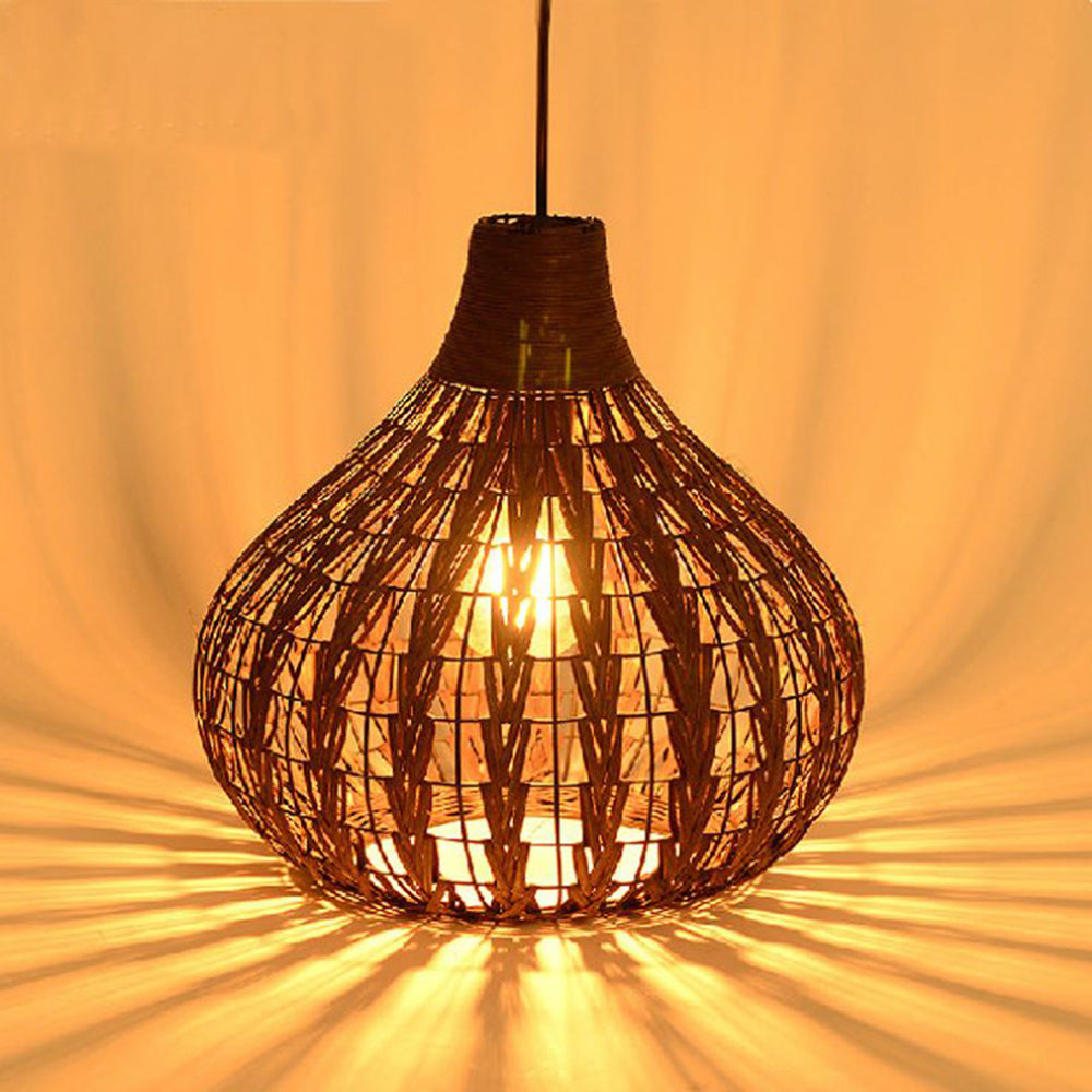 Ritta Suspension Globe Simple, Métal/Rotin, Marron Foncé/Marron Clair, Bar/Cuisine - Neutralighting