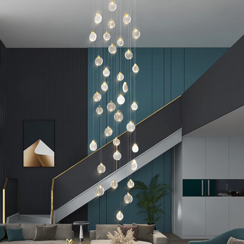 Kristy Suspension Ronde Nordique, Métal/Cristal, Doré, Escalier/Salon - Neutralighting