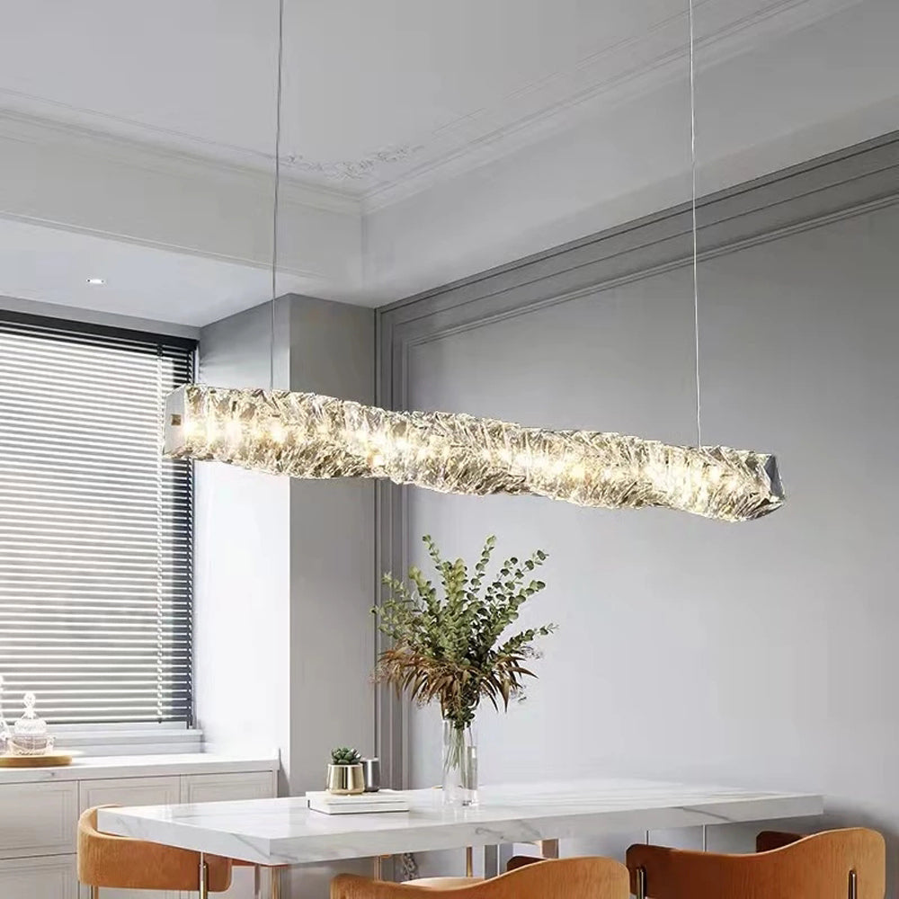 Kristy Suspension Linéaire Simple, Acier/Cristal, Or/Argent, Bar/Cuisine - Neutralighting