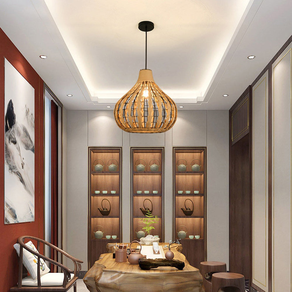 Ritta Suspension Globe Simple, Métal/Rotin, Marron Foncé/Marron Clair, Bar/Cuisine - Neutralighting