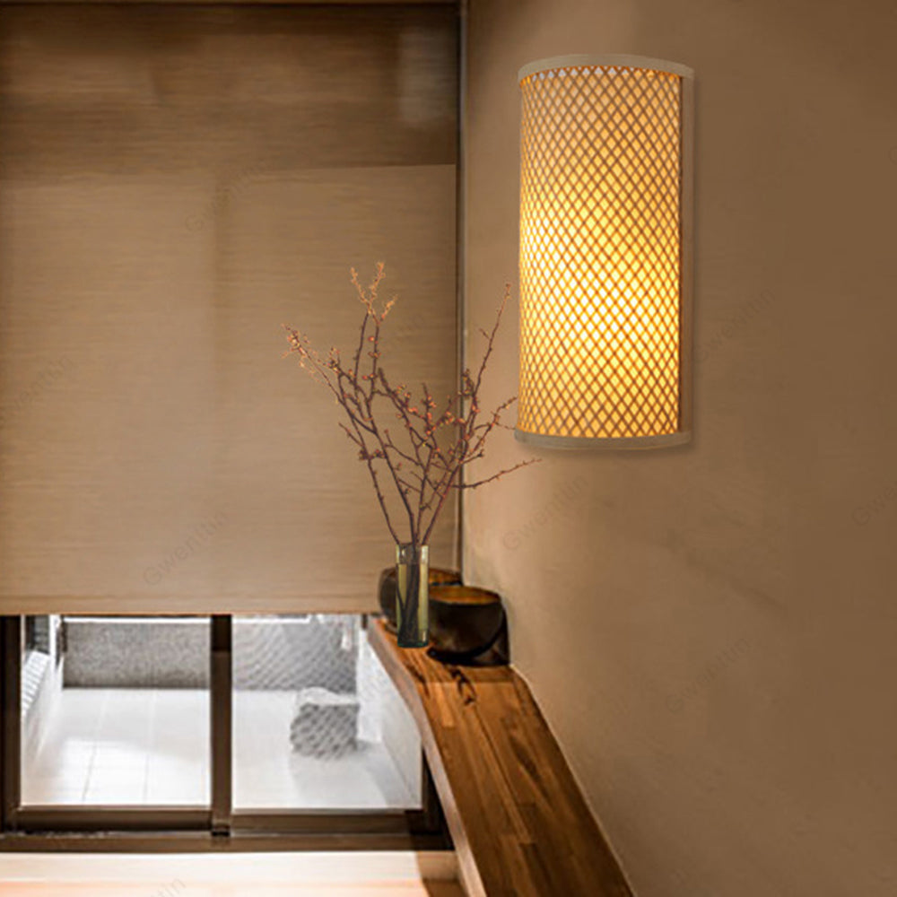 Muto LED Applique Murale Rotin Bambou Naturelle, Rotin/Acrylique, Chambre à Coucher - Neutralighting