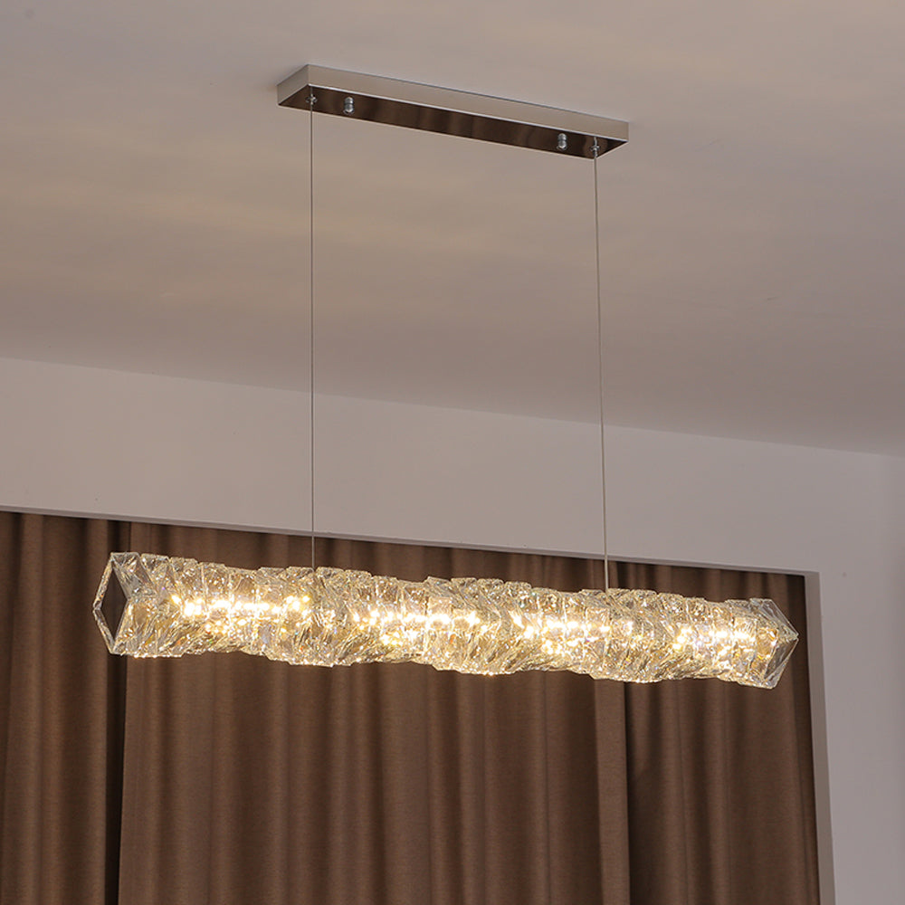 Kristy Suspension Linéaire Simple, Acier/Cristal, Or/Argent, Bar/Cuisine - Neutralighting