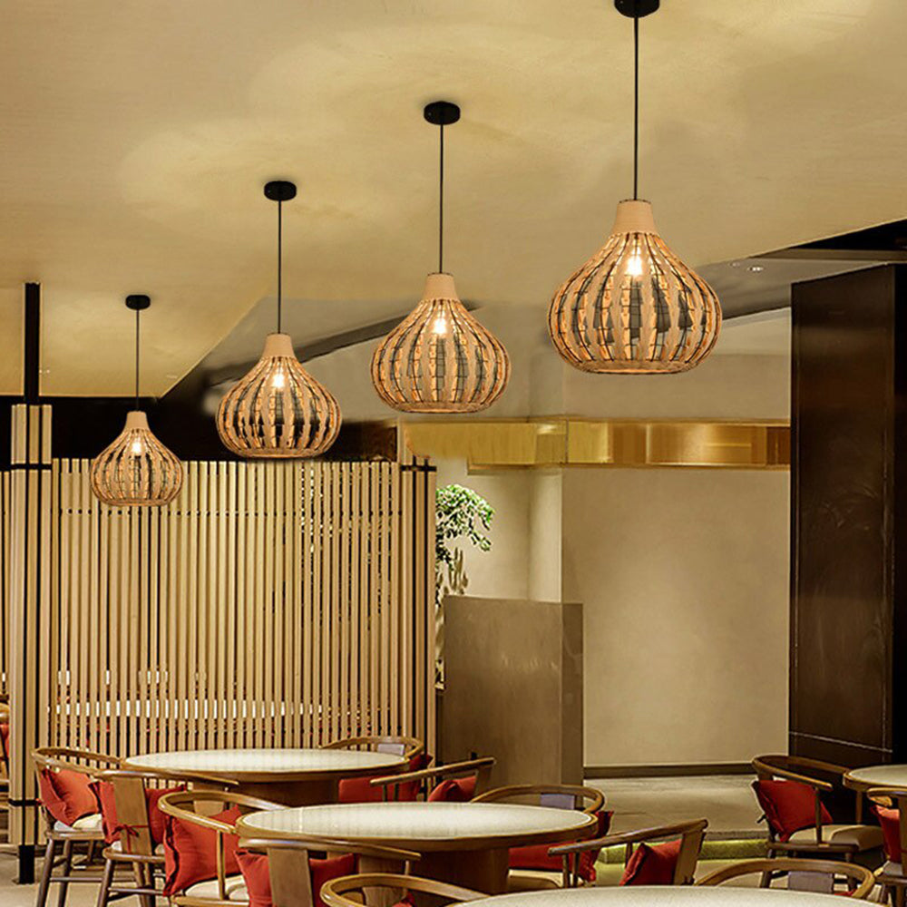 Ritta Suspension Globe Simple, Métal/Rotin, Marron Foncé/Marron Clair, Bar/Cuisine - Neutralighting
