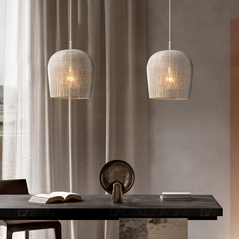 Ritta Suspension Cylindre Moderne, Metal/Rotin, Blanc/Noir, Salon - Neutralighting
