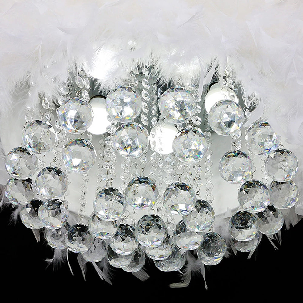 O'Moore Suspension Tambour Magnifique, Métal/Plume/Cristal, Blanc, Chambre à Coucher/Salon - Neutralighting