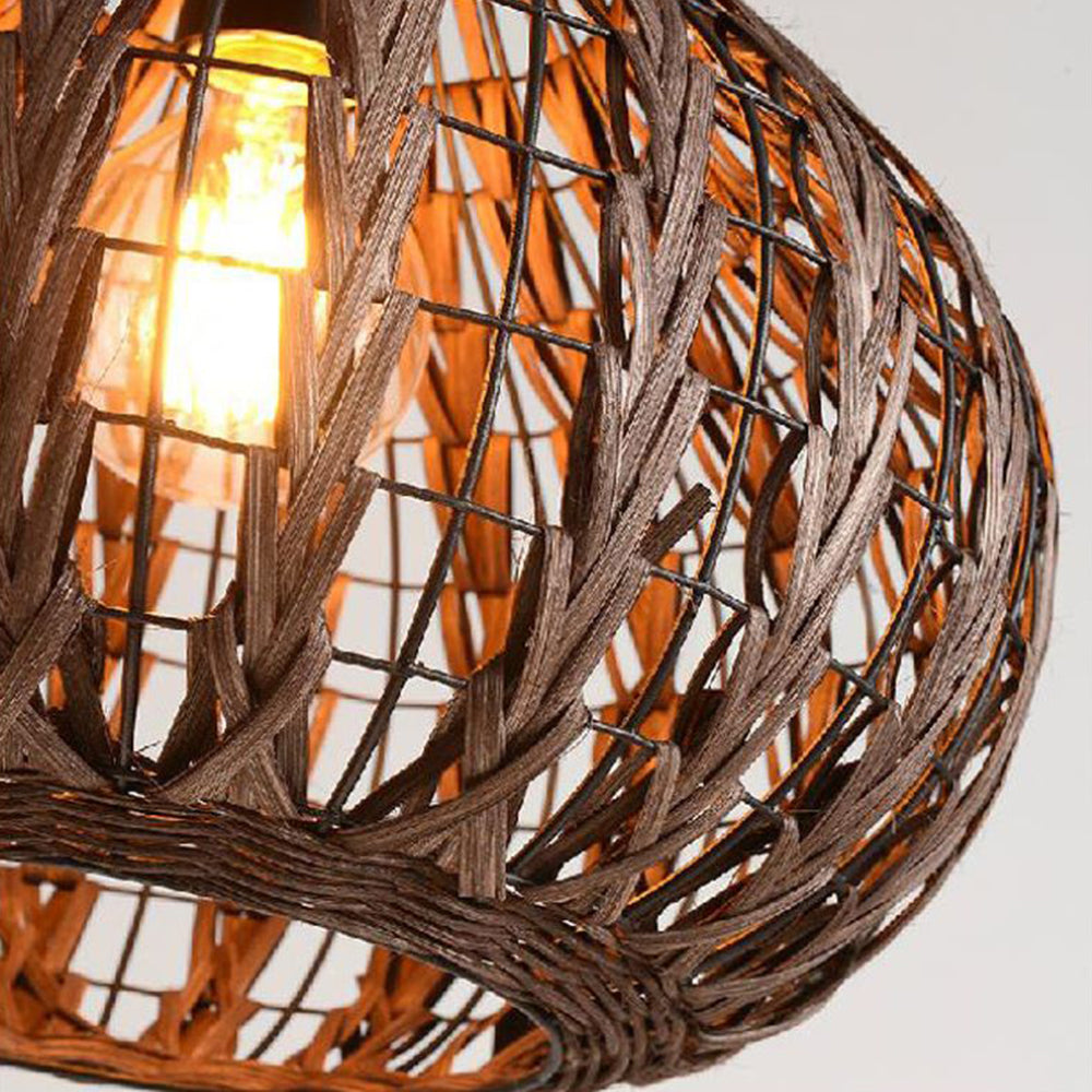 Ritta Suspension Globe Simple, Métal/Rotin, Marron Foncé/Marron Clair, Bar/Cuisine - Neutralighting