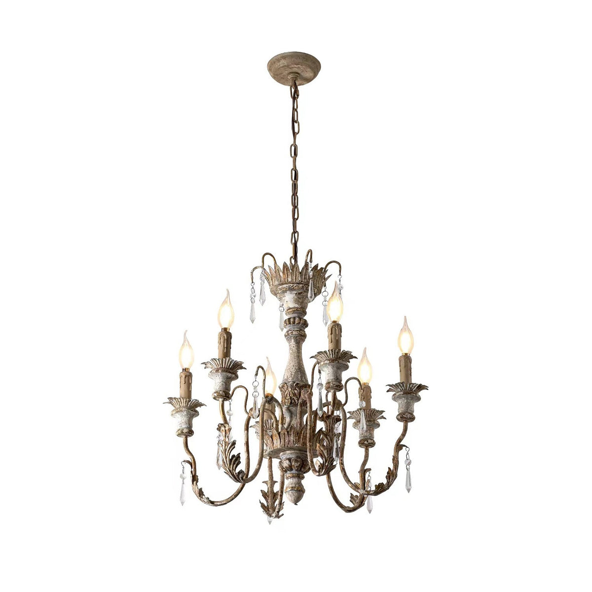 Elmarisra Lustre Métal Bois Massif Sculpté Luxe Vintage - Neutralighting