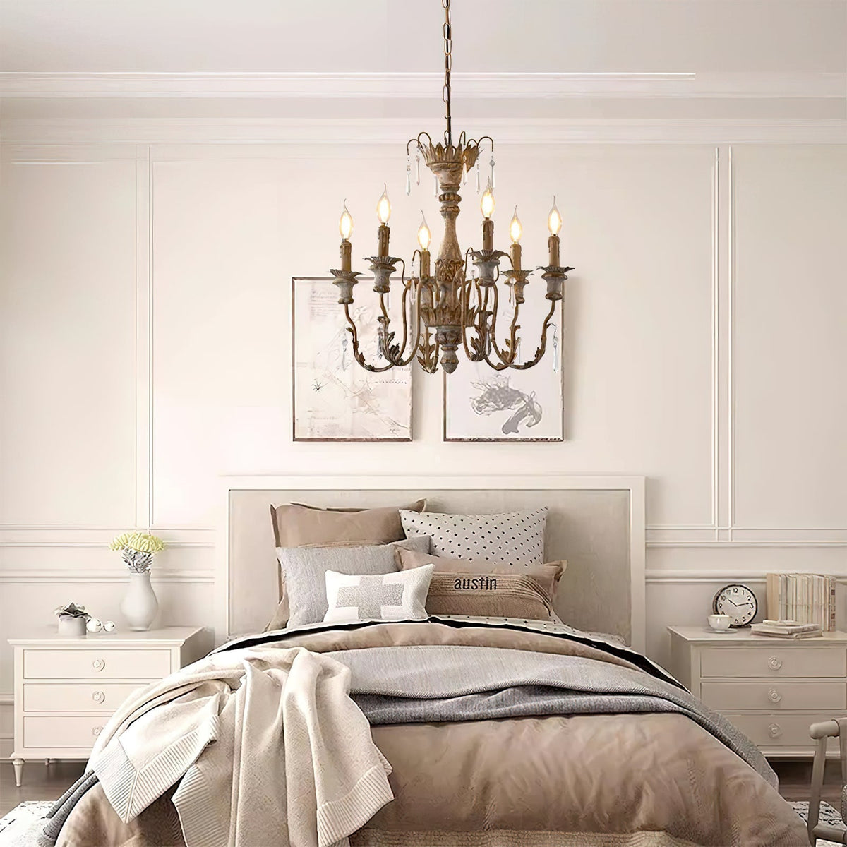 Elmarisra Lustre Métal Bois Massif Sculpté Luxe Vintage - Neutralighting