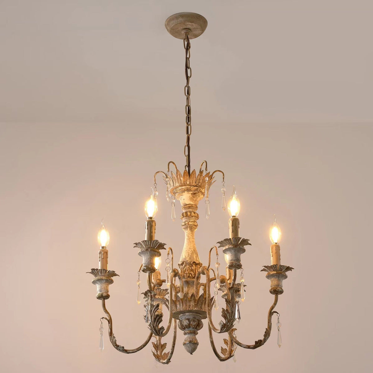 Elmarisra Lustre Métal Bois Massif Sculpté Luxe Vintage - Neutralighting