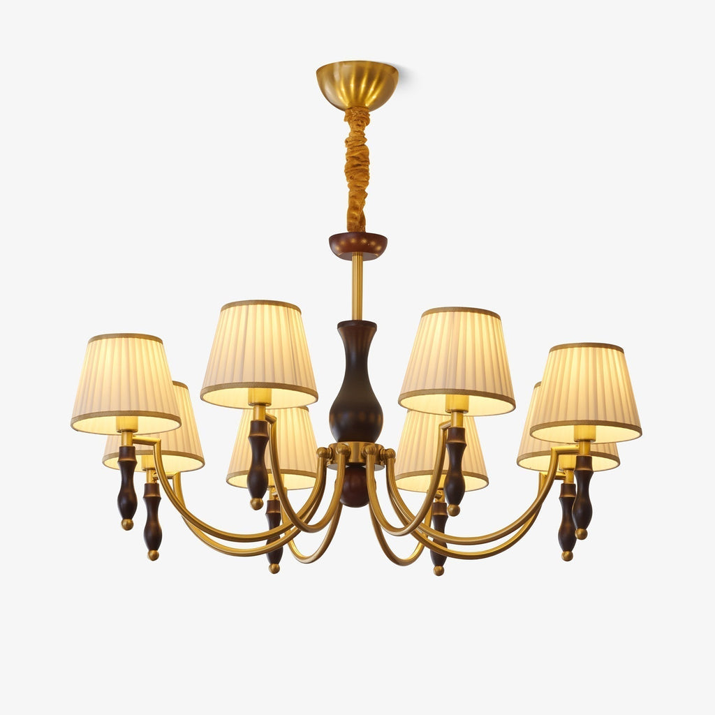 Lustra Chandelier Abat-jours Floraux et Noyer - Neutralighting