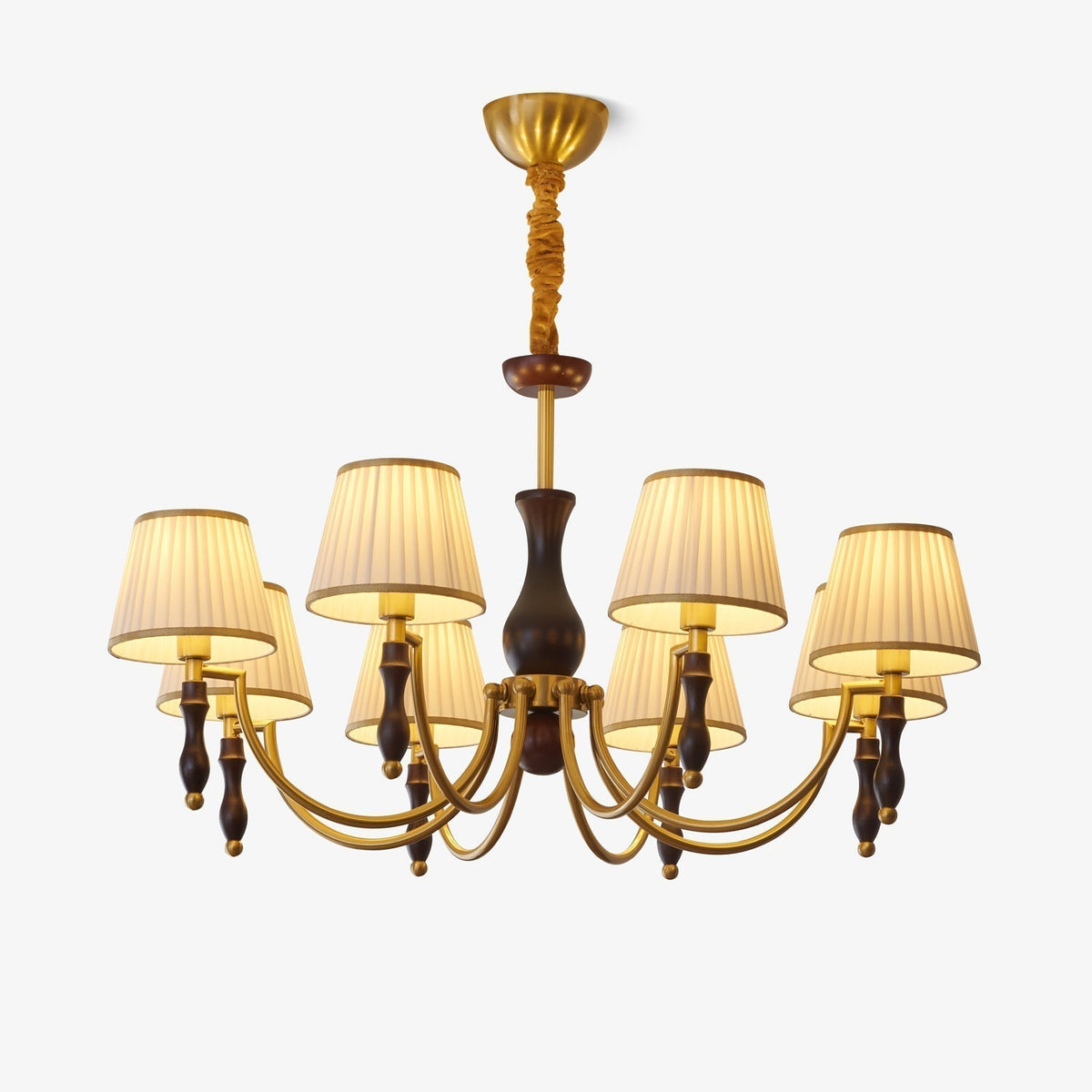 Lustra Chandelier Abat-jours Floraux et Noyer - Neutralighting