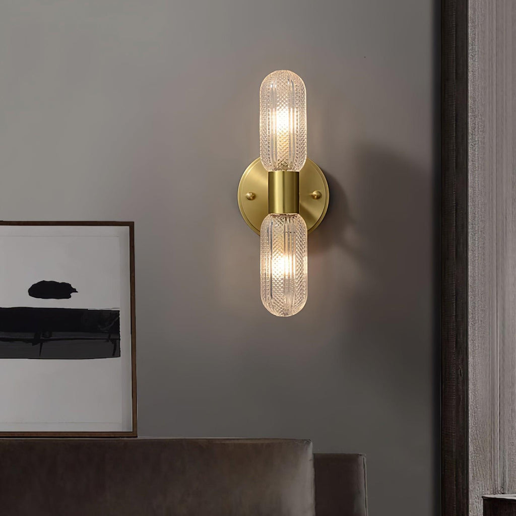 Evania Applique murale double en laiton et verre texturé - Neutralighting