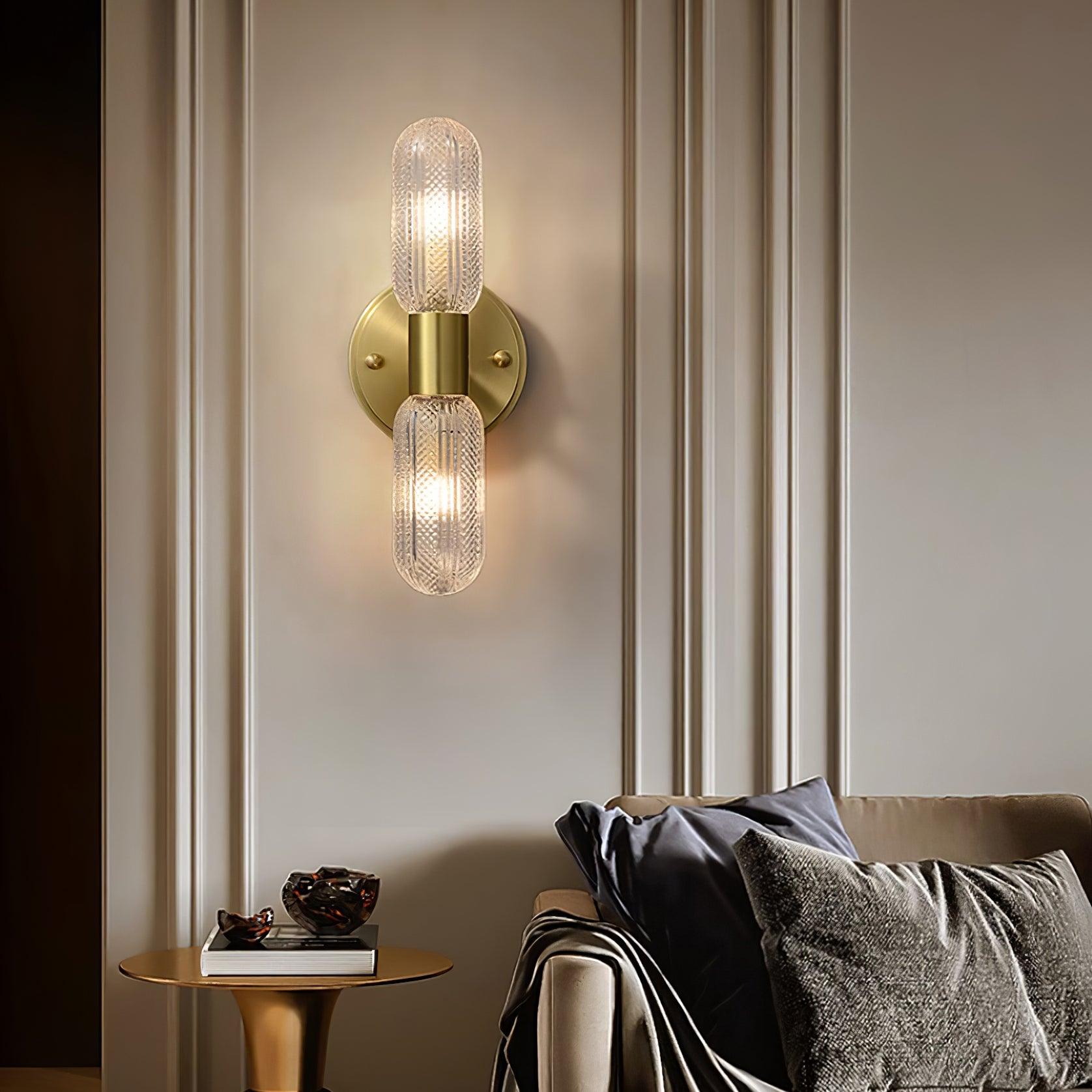 Evania Applique murale double en laiton et verre texturé - Neutralighting