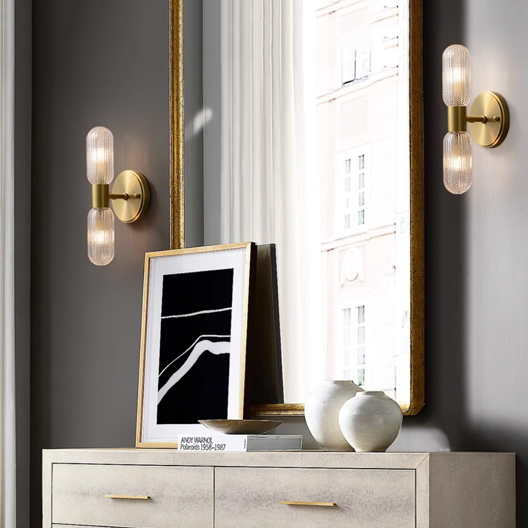 Evania Applique murale double en laiton et verre texturé - Neutralighting