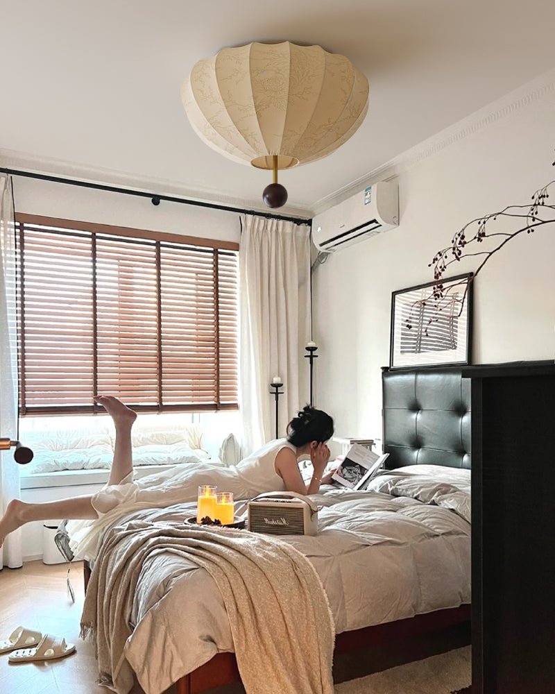 Lustra Plafonnier Bois Tissu Lanternes - Neutralighting