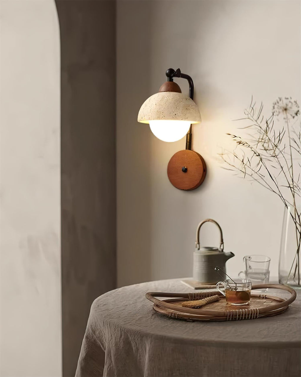 Solaro Applique Murale Travertin Blanc Globe Opalescent - Neutralighting