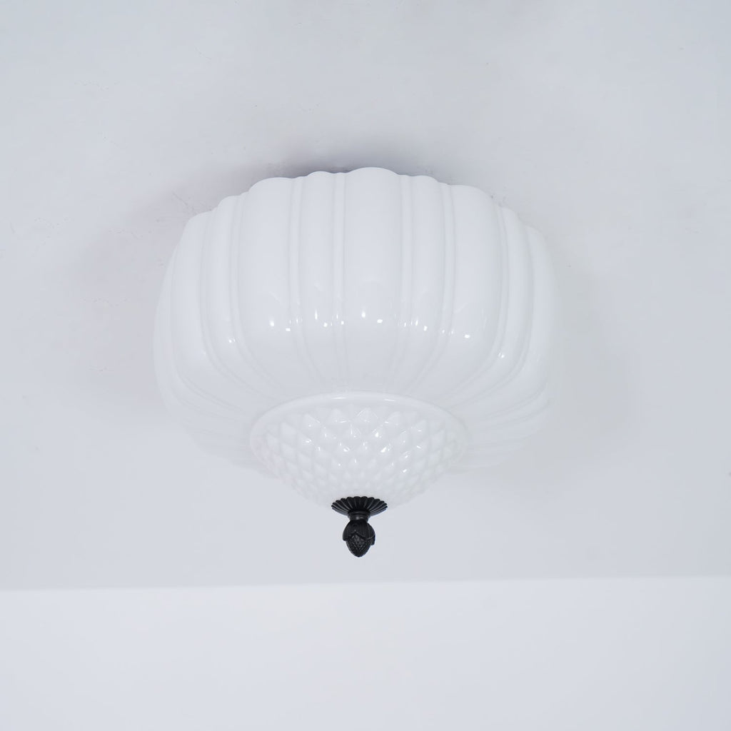 Solara Plafonnier en Verre Opale Dôme Cannelé Vintage - Neutralighting