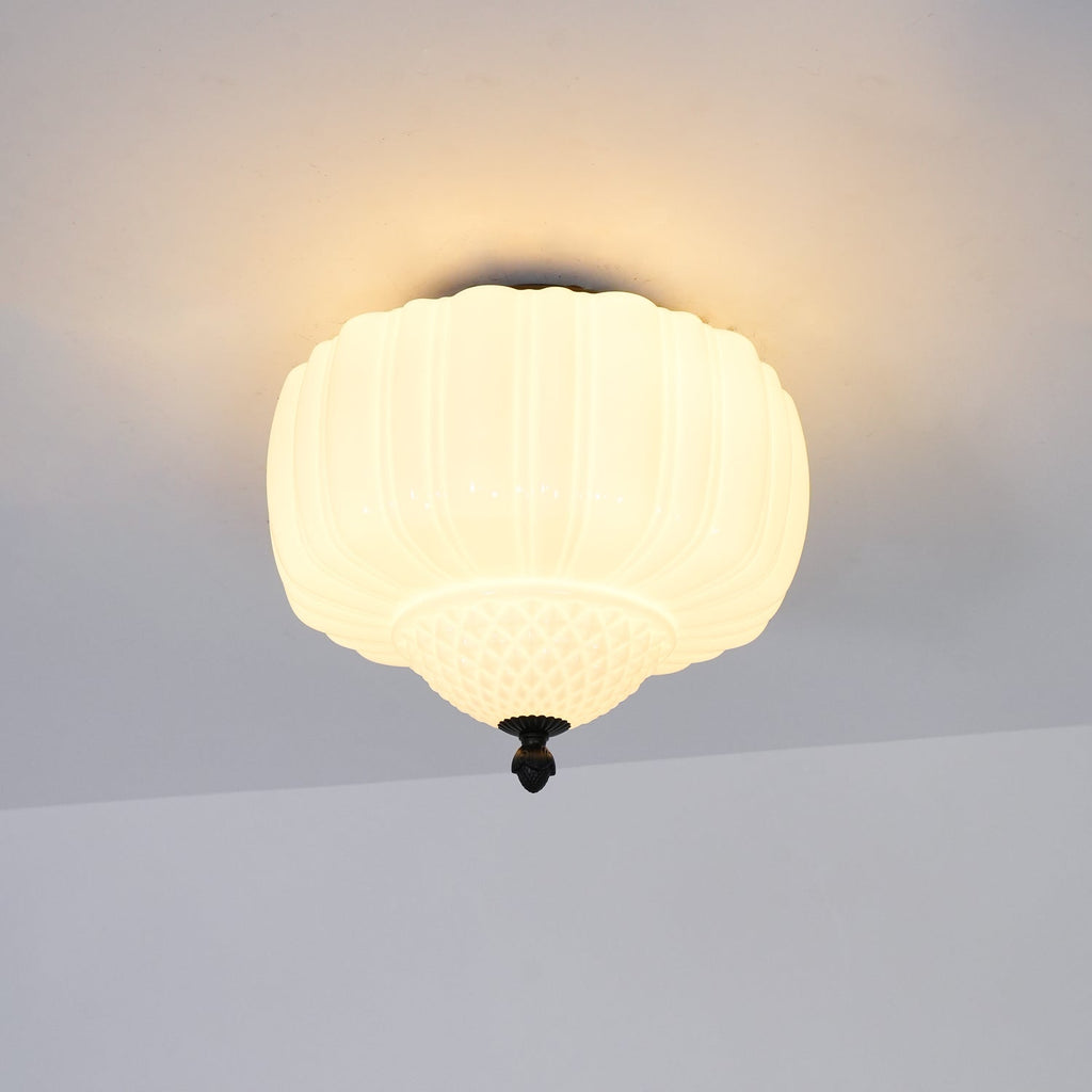 Solara Plafonnier en Verre Opale Dôme Cannelé Vintage - Neutralighting