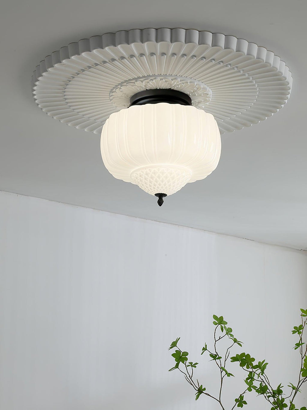 Solara Plafonnier en Verre Opale Dôme Cannelé Vintage - Neutralighting