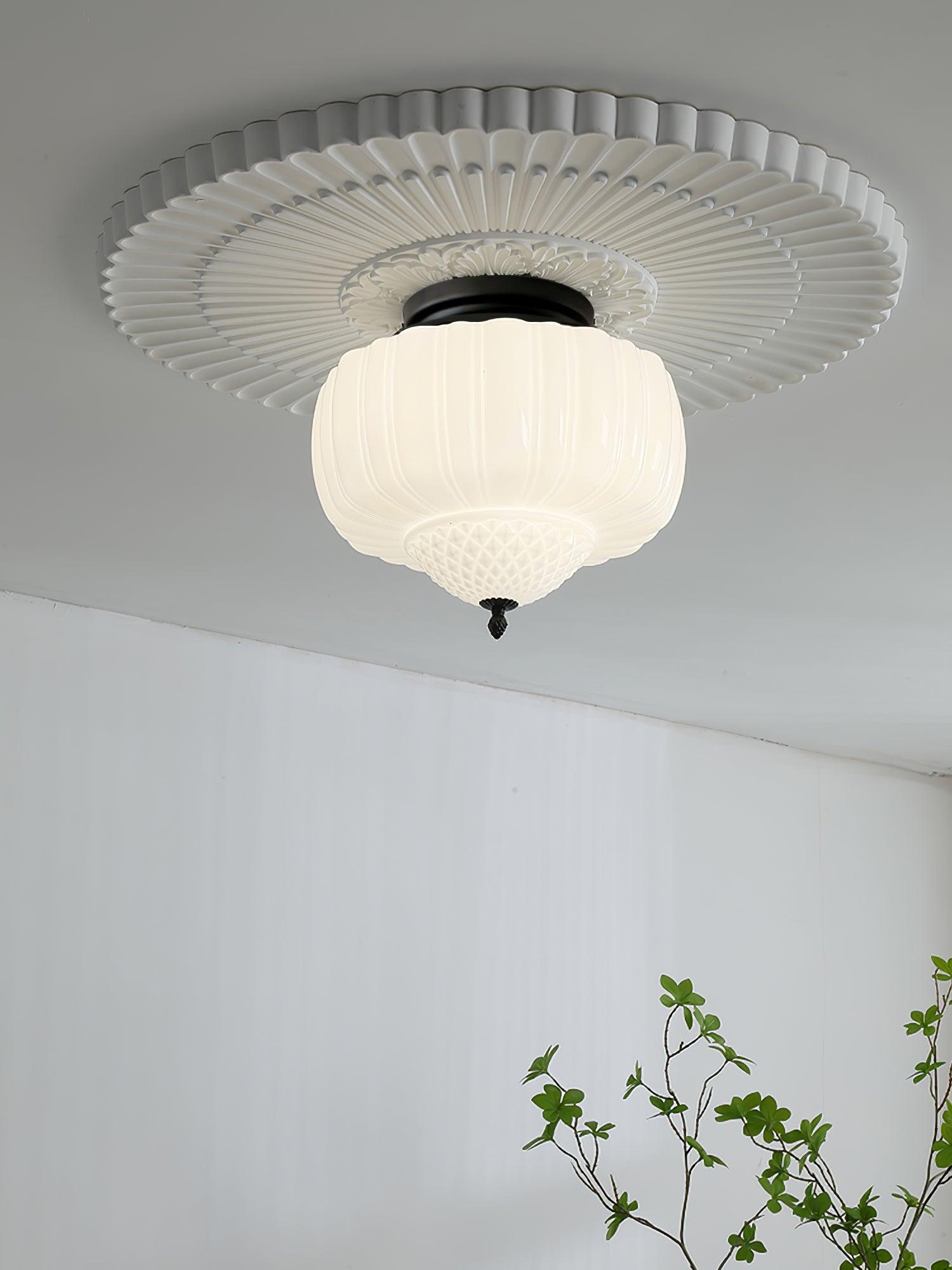 Solara Plafonnier en Verre Opale Dôme Cannelé Vintage - Neutralighting