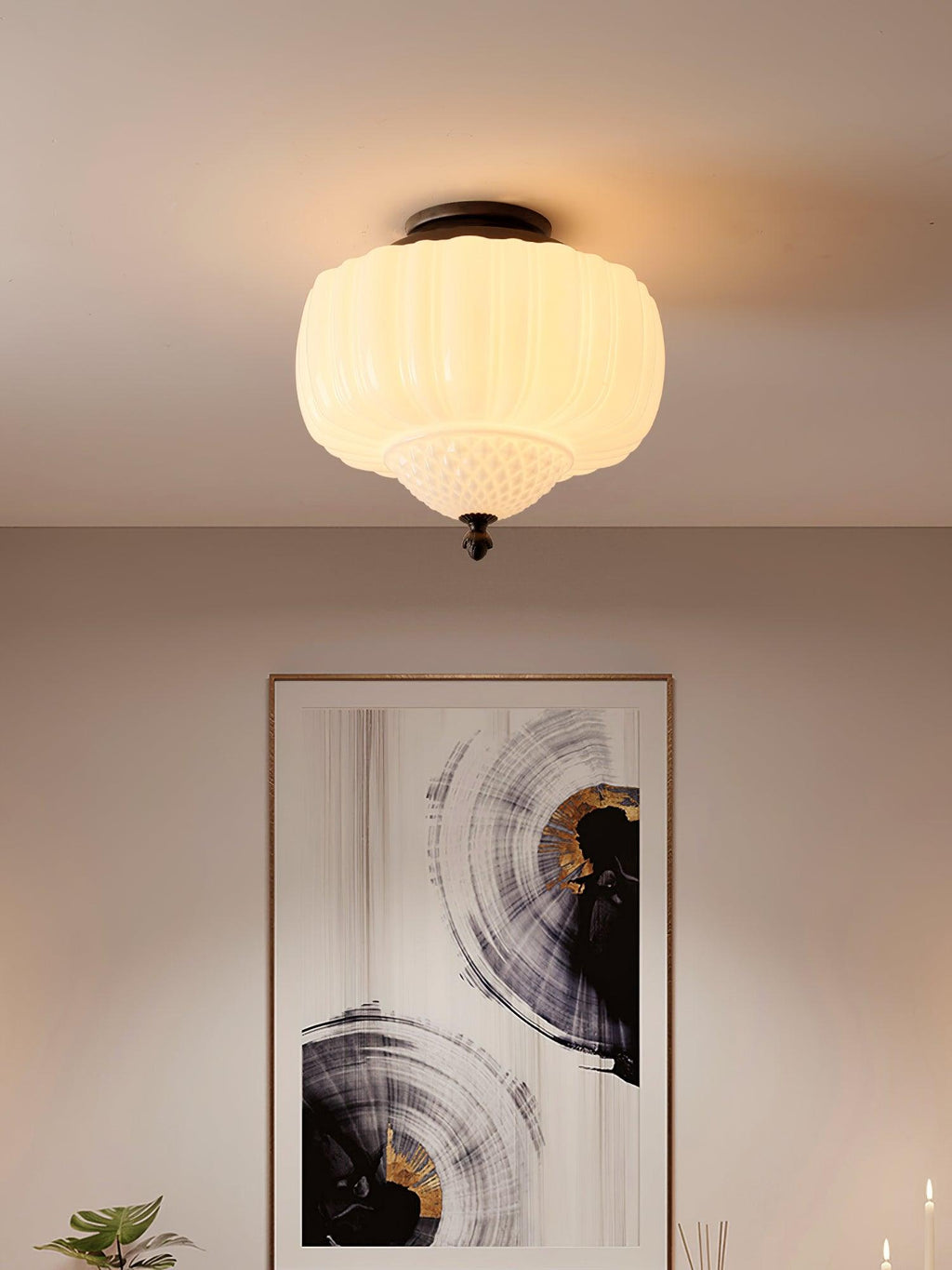 Solara Plafonnier en Verre Opale Dôme Cannelé Vintage - Neutralighting