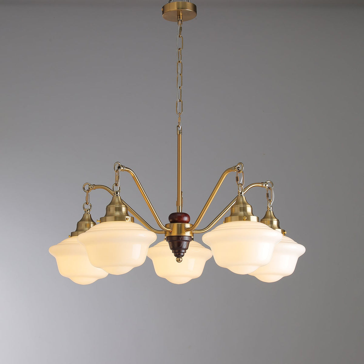 Lustra Chandelier Laiton Bois Verre Satiné Classique - Neutralighting