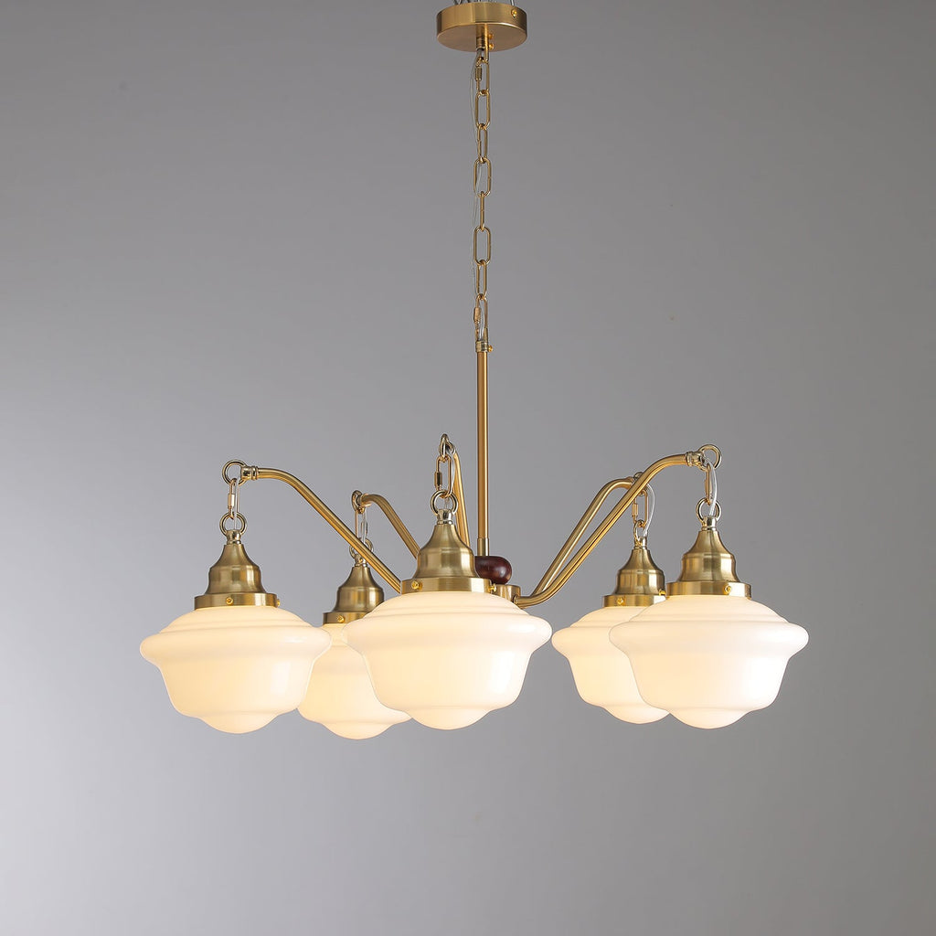 Lustra Chandelier Laiton Bois Verre Satiné Classique - Neutralighting
