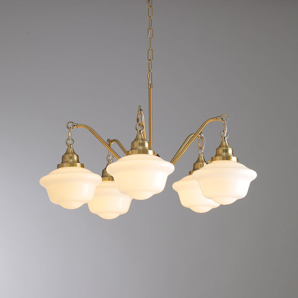 Lustra Chandelier Laiton Bois Verre Satiné Classique - Neutralighting