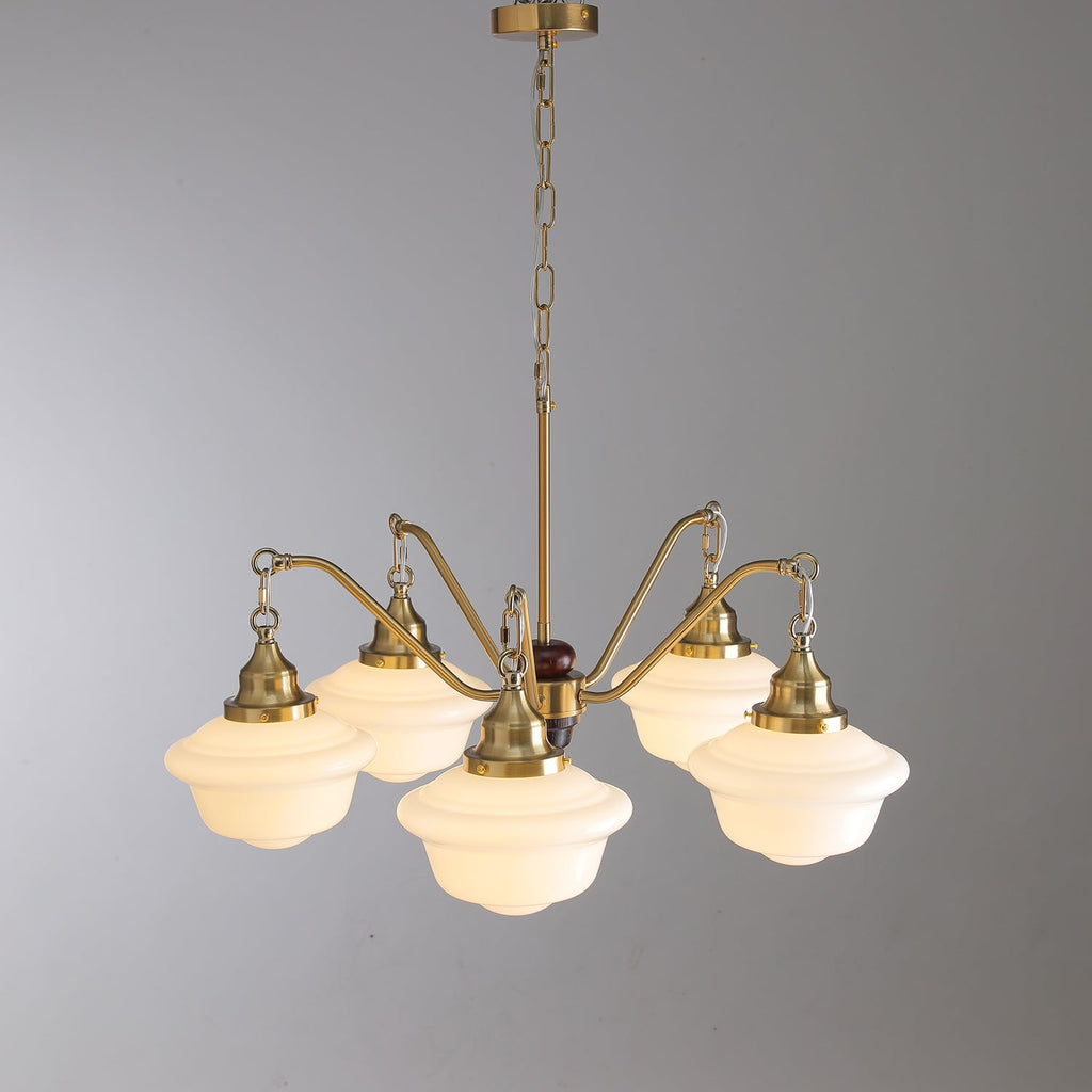 Lustra Chandelier Laiton Bois Verre Satiné Classique - Neutralighting
