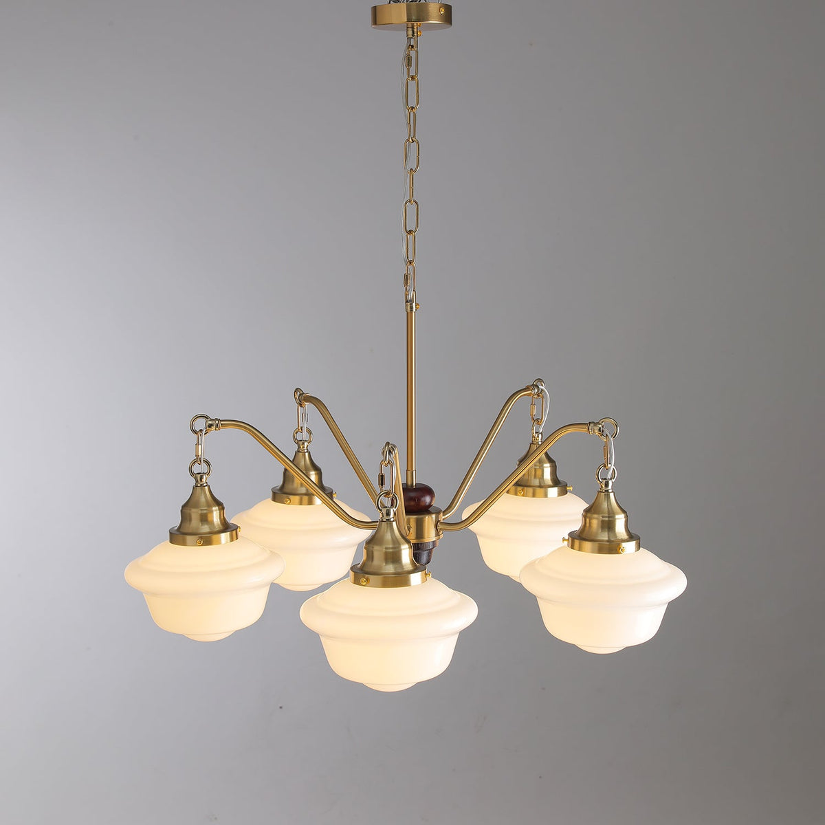 Lustra Chandelier Laiton Bois Verre Satiné Classique - Neutralighting