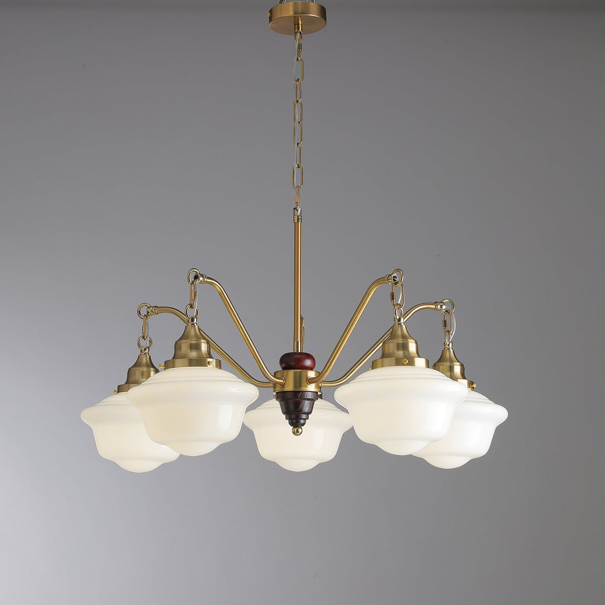 Lustra Chandelier Laiton Bois Verre Satiné Classique - Neutralighting