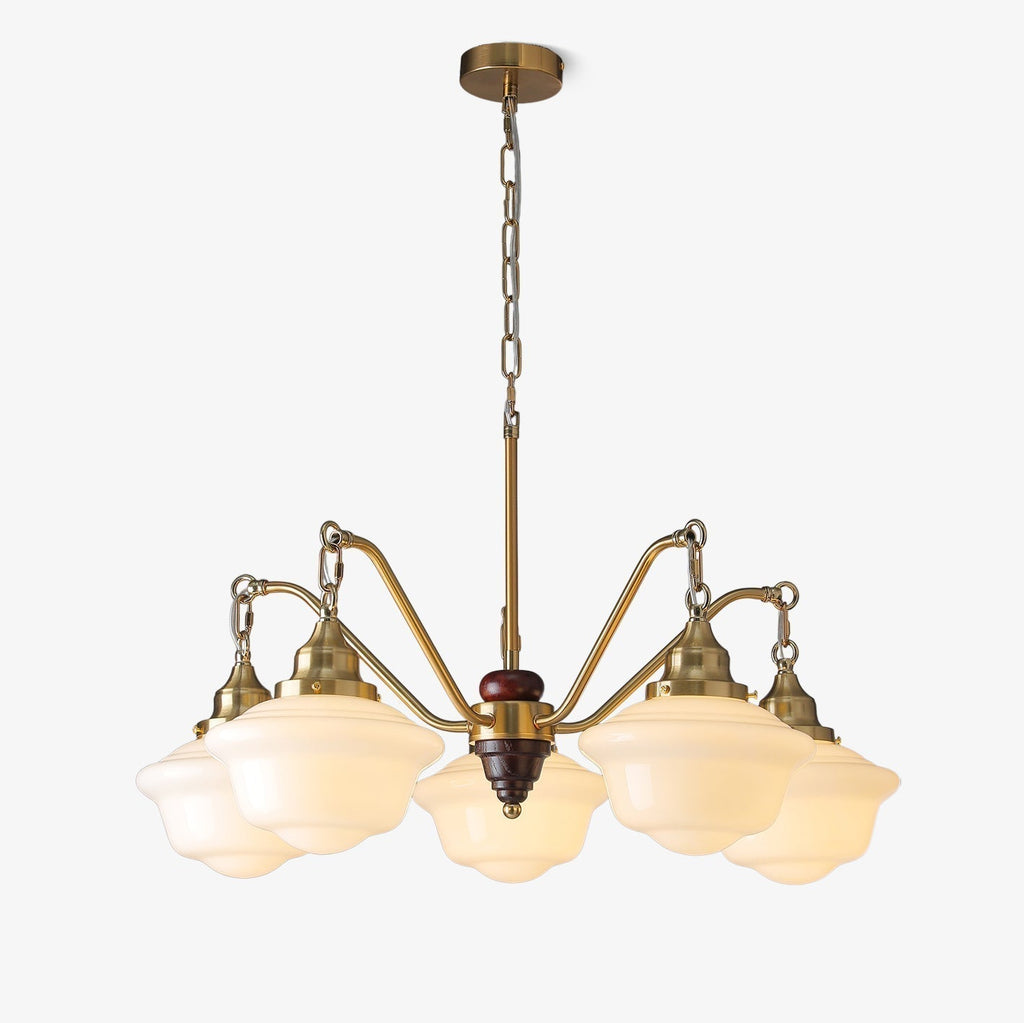 Lustra Chandelier Laiton Bois Verre Satiné Classique - Neutralighting