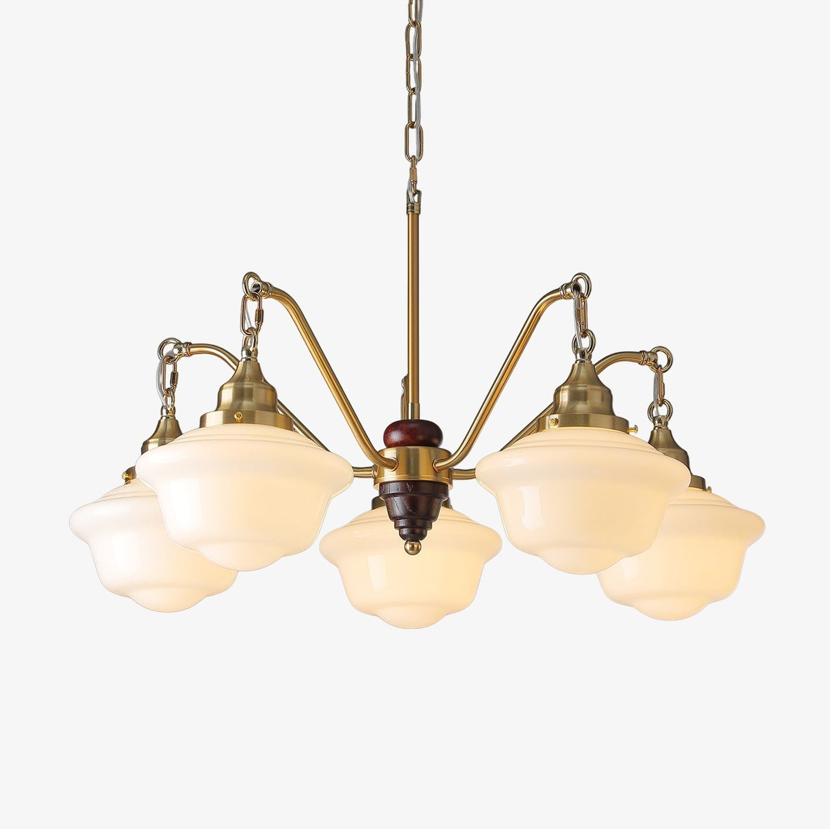 Lustra Chandelier Laiton Bois Verre Satiné Classique - Neutralighting
