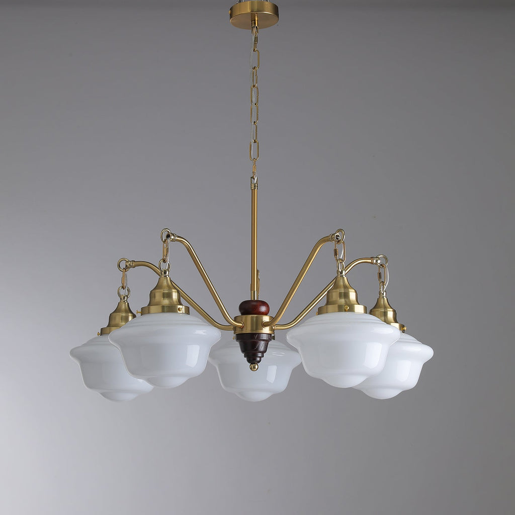 Lustra Chandelier Laiton Bois Verre Satiné Classique - Neutralighting