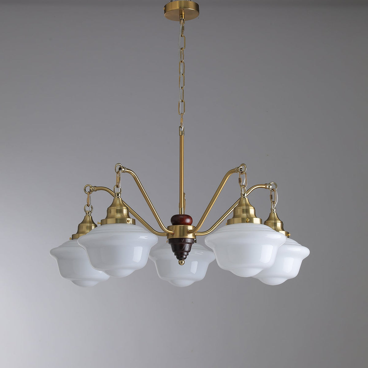 Lustra Chandelier Laiton Bois Verre Satiné Classique - Neutralighting