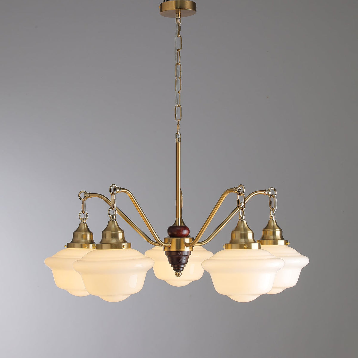 Lustra Chandelier Laiton Bois Verre Satiné Classique - Neutralighting