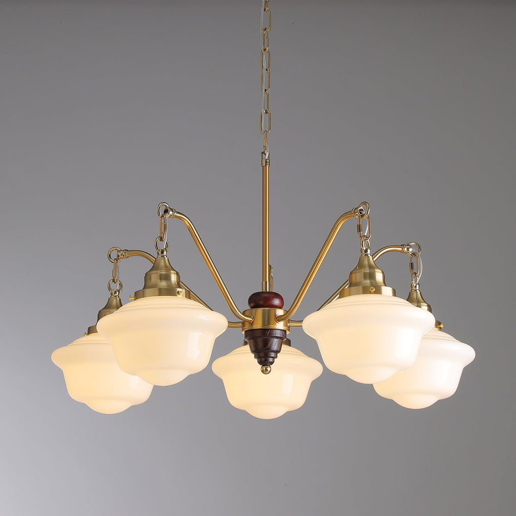 Lustra Chandelier Laiton Bois Verre Satiné Classique - Neutralighting