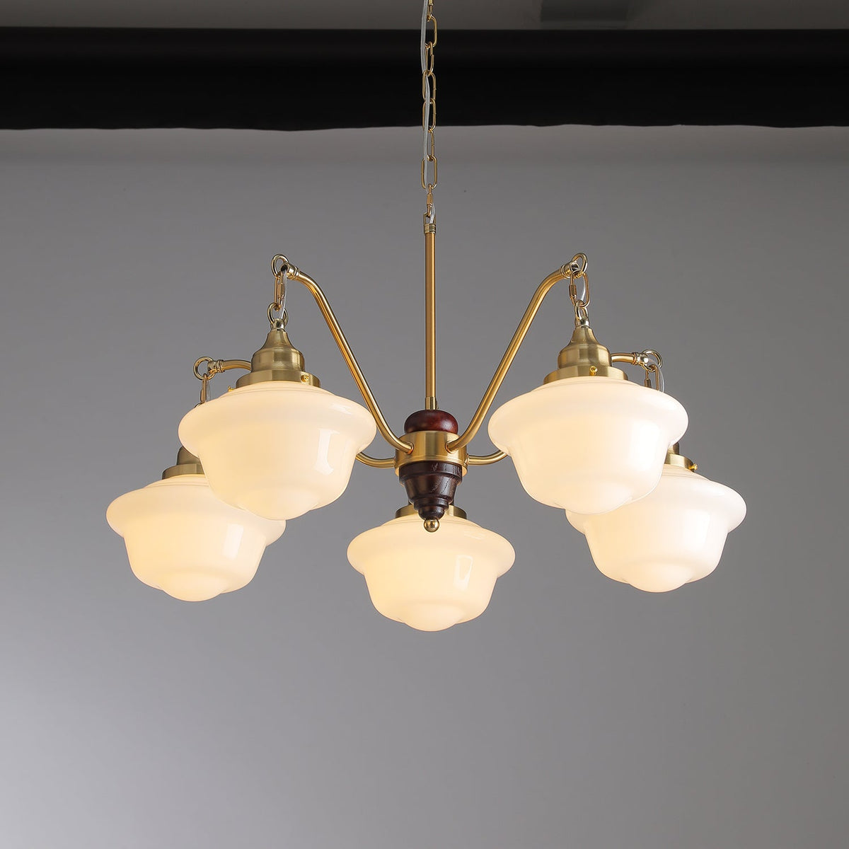 Lustra Chandelier Laiton Bois Verre Satiné Classique - Neutralighting