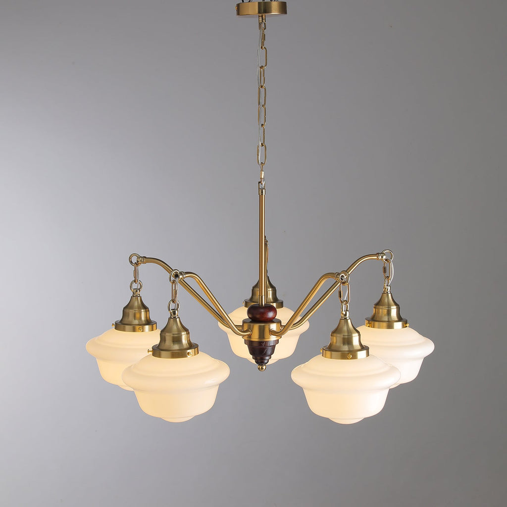 Lustra Chandelier Laiton Bois Verre Satiné Classique - Neutralighting