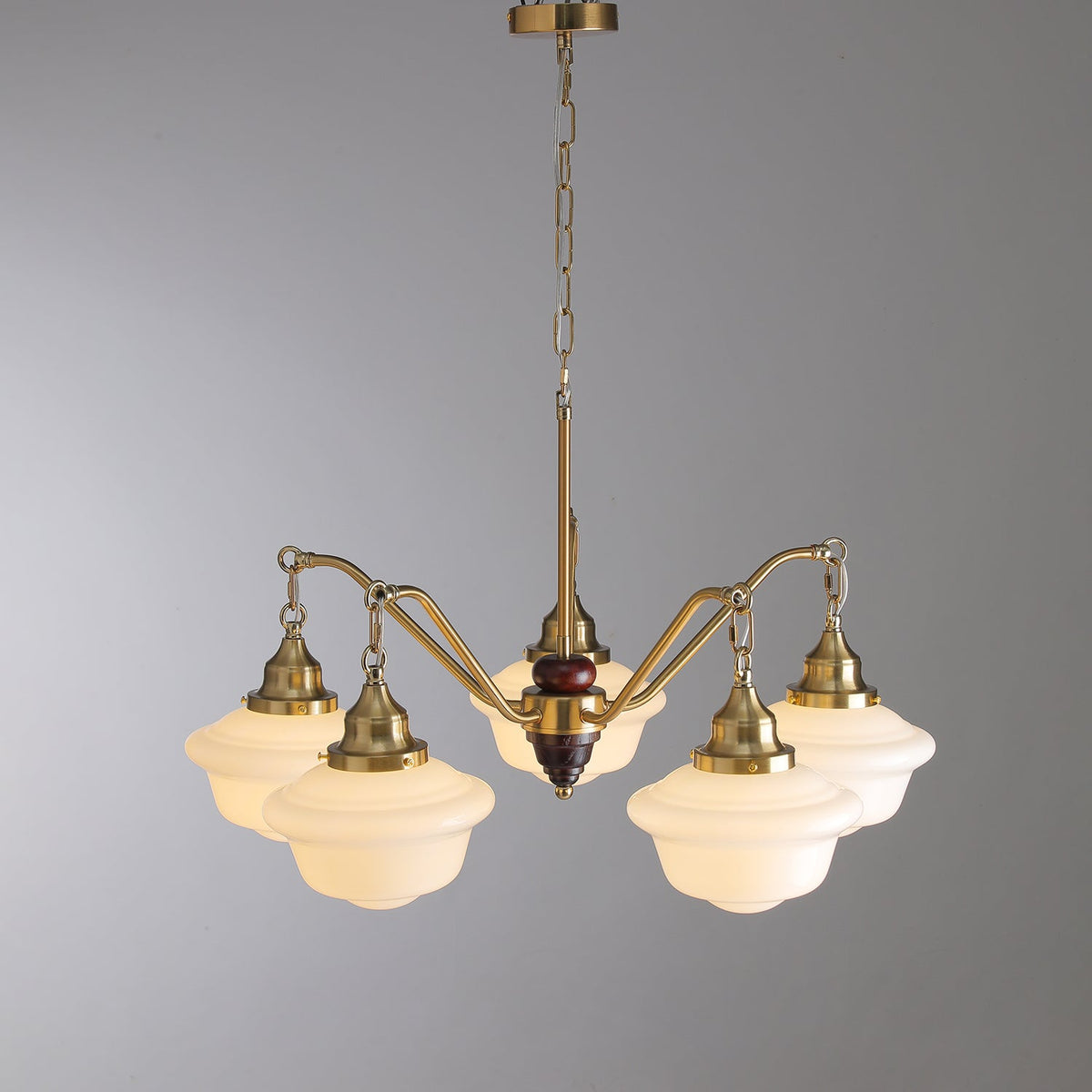 Lustra Chandelier Laiton Bois Verre Satiné Classique - Neutralighting