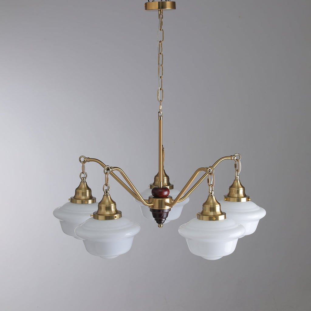 Lustra Chandelier Laiton Bois Verre Satiné Classique - Neutralighting