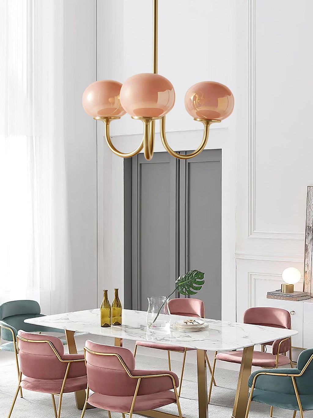 Lustra Chandelier Globe en Verre Rose Doré - Neutralighting