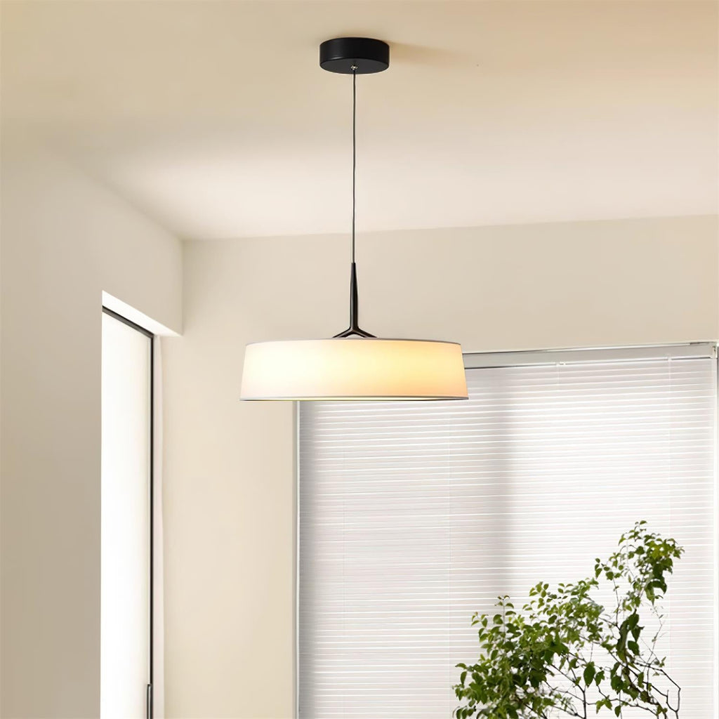Virelli Lampe Pendante Abat-jour en Tissu Blanc Tambour Tige Noire Élégante Moderne - Neutralighting